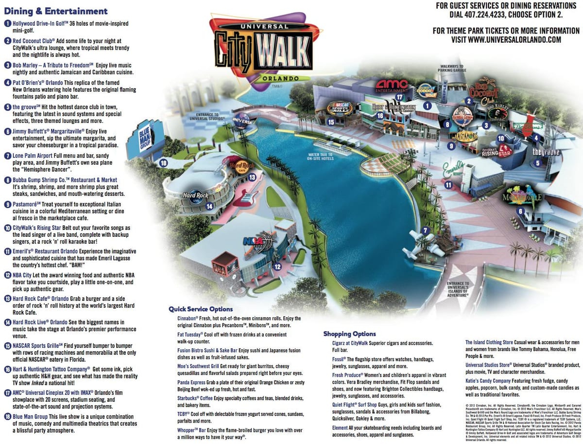 Universal Orlando citywalk žemėlapyje